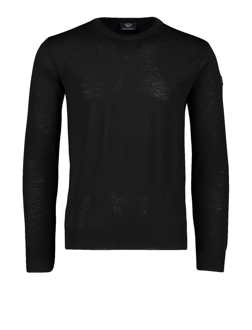 Paul & Shark pullover merino zwart ronde hals
