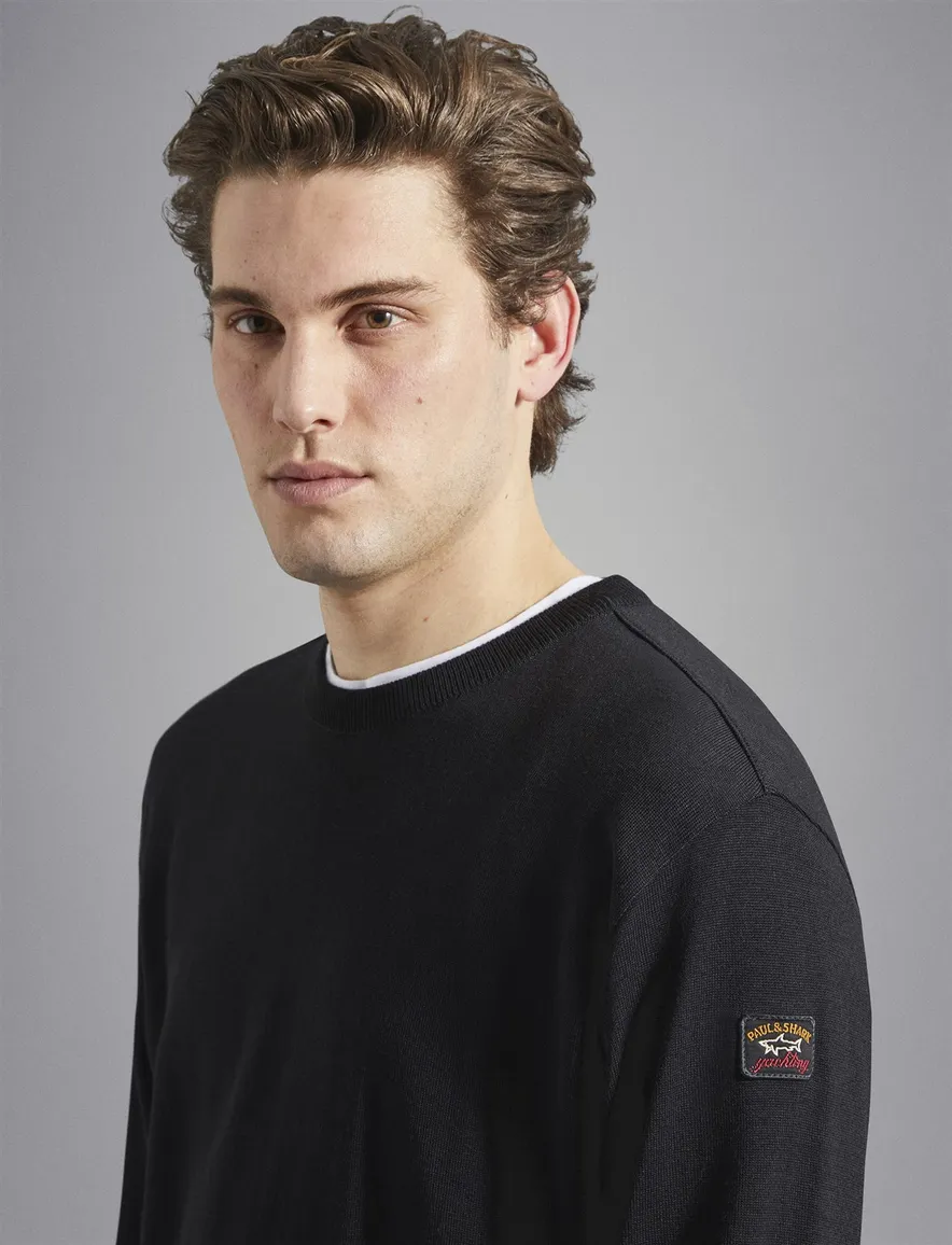 Paul & Shark pullover merino zwart ronde hals