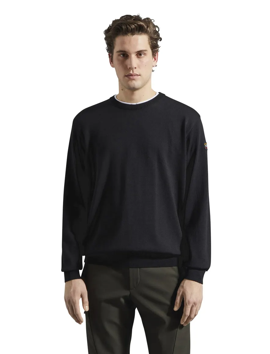 Paul & Shark pullover merino zwart ronde hals