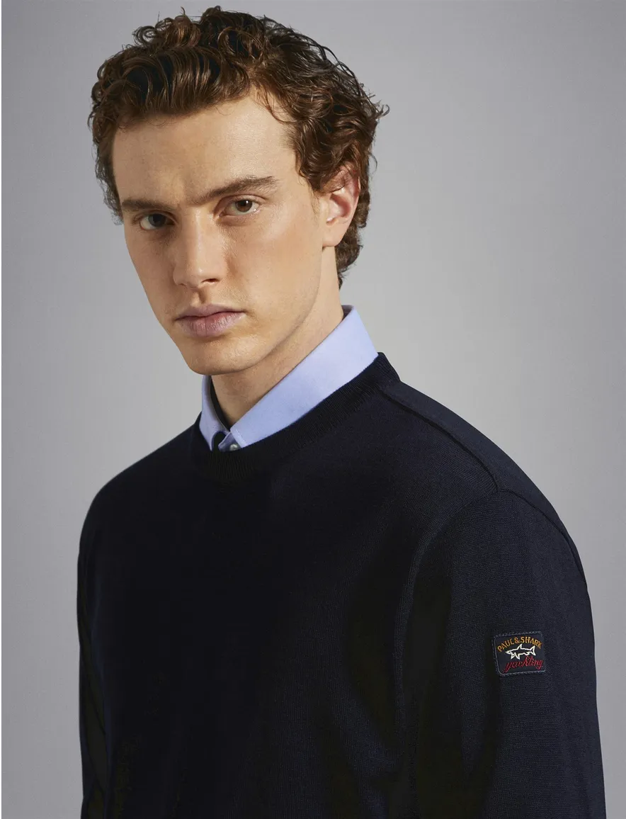 Paul & Shark pullover merino navy ronde hals