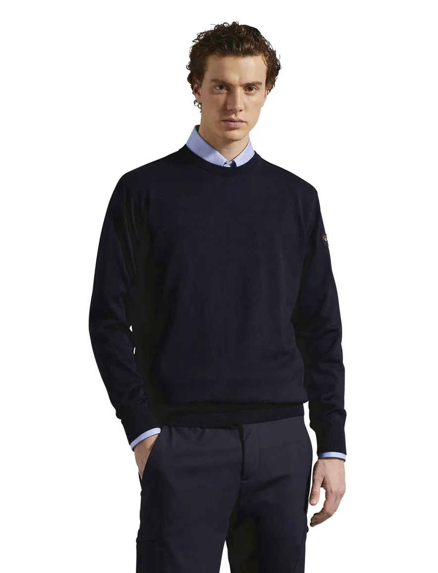 Paul & Shark pullover merino navy ronde hals