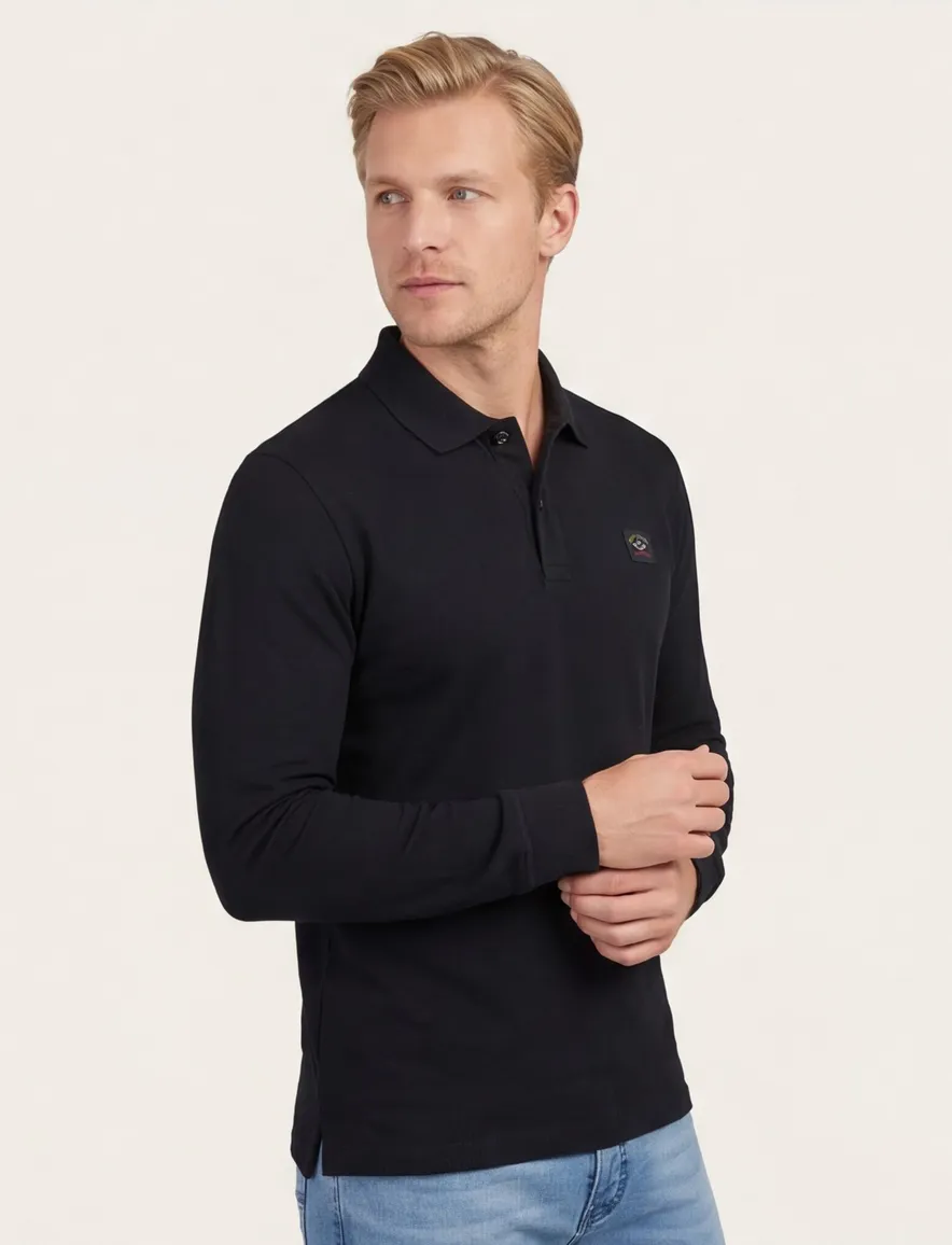 Zwarte polo lange mouwen Paul & Shark