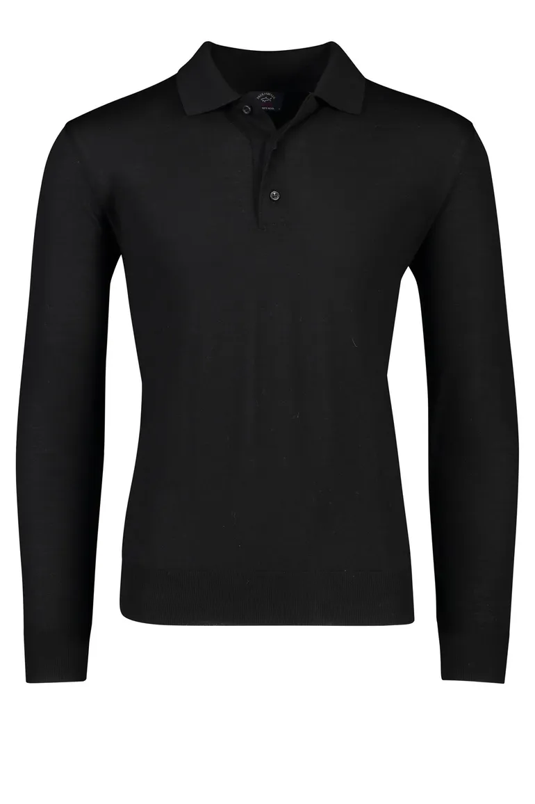 Paul & Shark merino polo lange mouw zwart