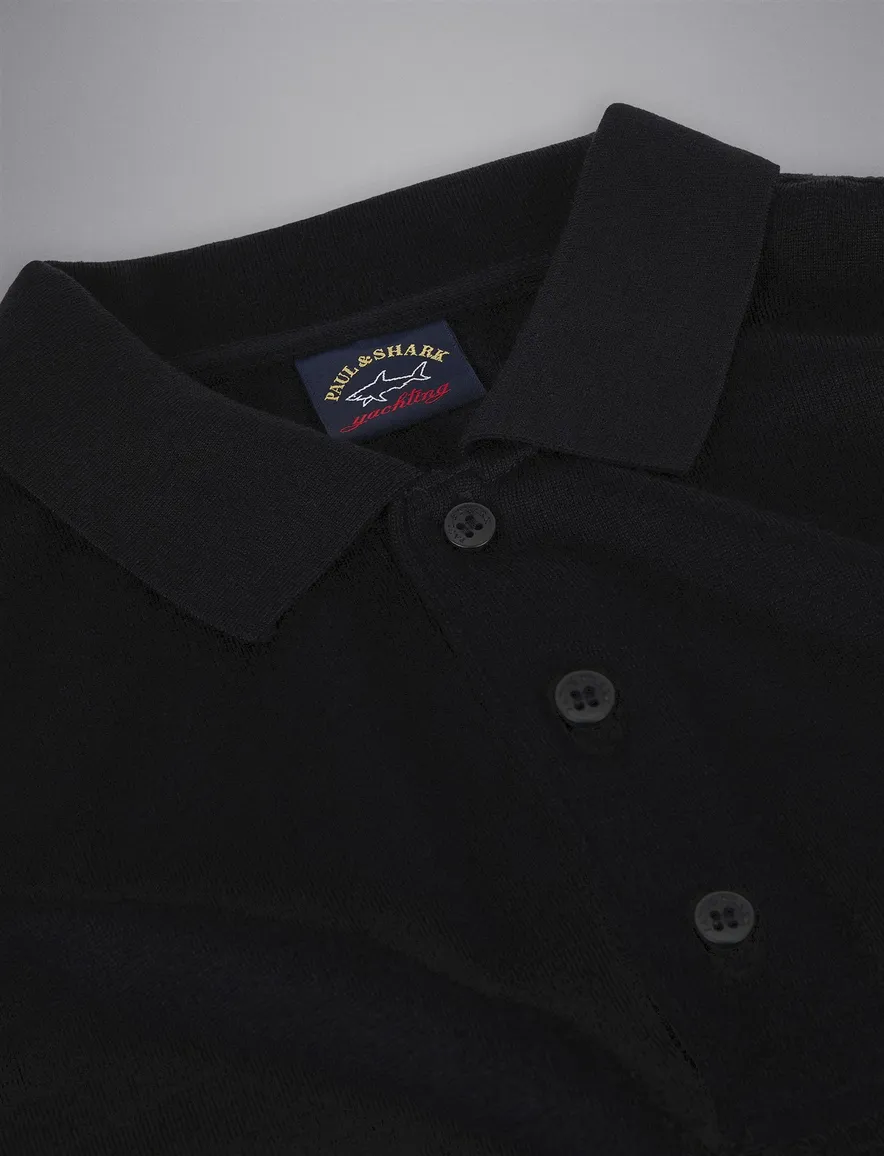 Paul & Shark merino polo lange mouw zwart