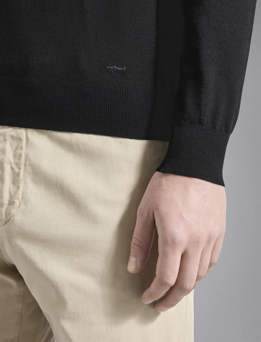 Paul & Shark merino polo lange mouw zwart