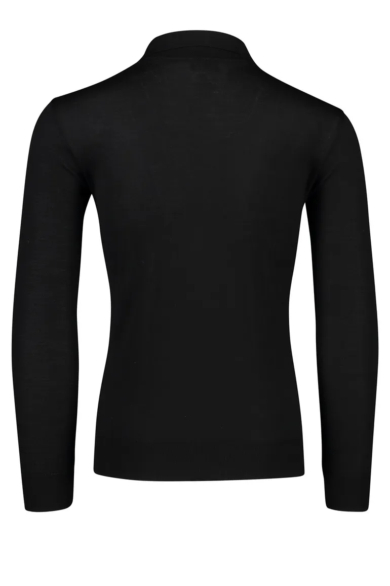 Paul & Shark merino polo lange mouw zwart