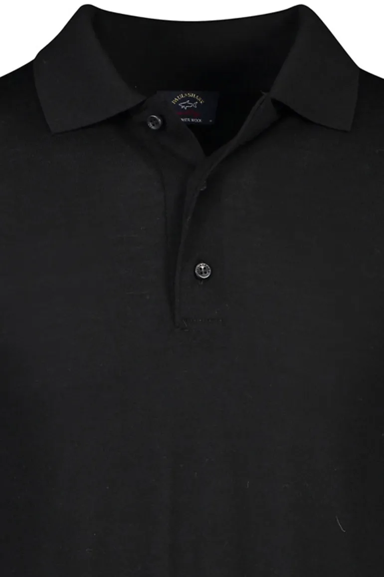 Paul & Shark merino polo lange mouw zwart
