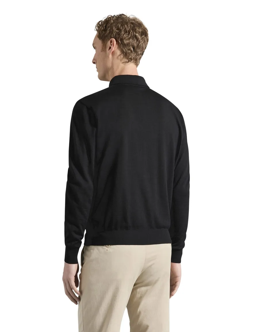 Paul & Shark merino polo lange mouw zwart