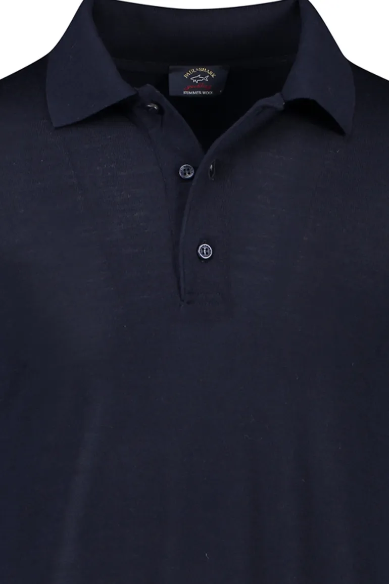 Paul & Shark lange mouw polo merino navy