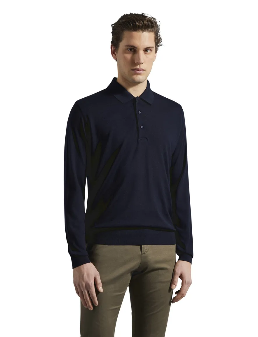 Paul & Shark lange mouw polo merino navy