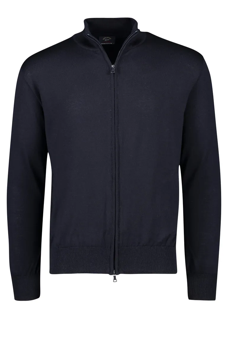 Paul & Shark vest ritssluiting donkerblauw merino