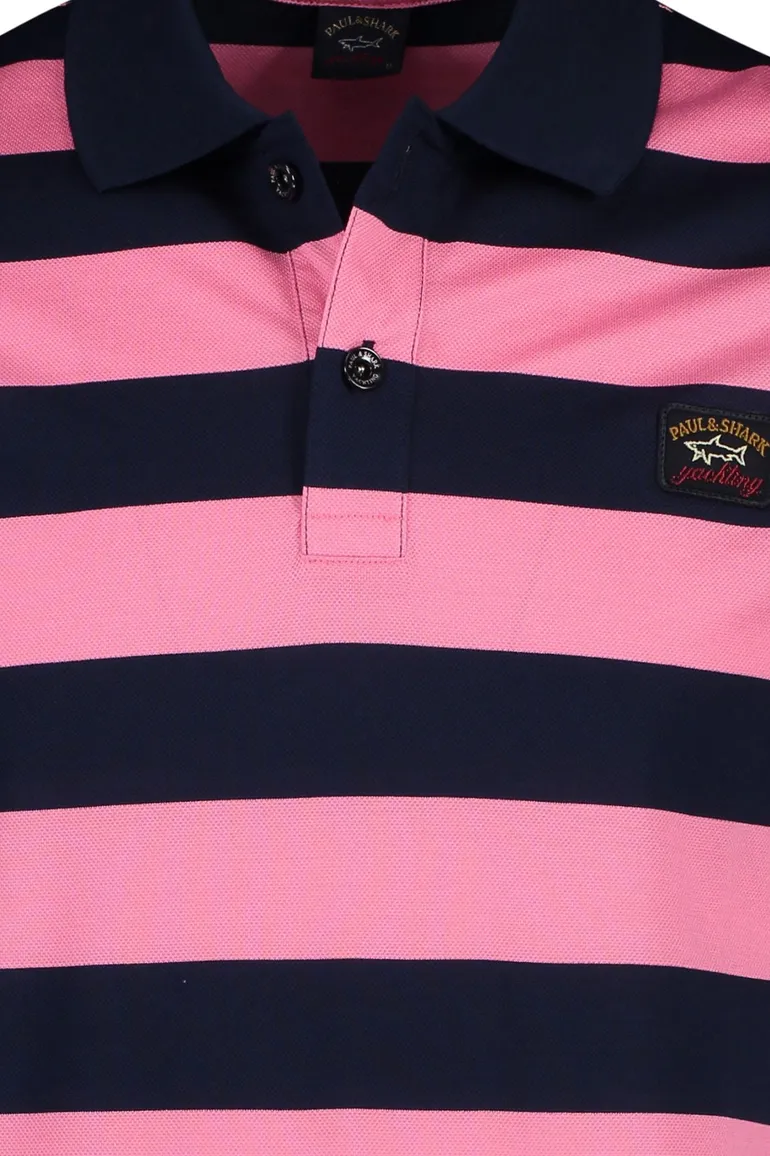 Paul & Shark polo wijde fit katoen roze gestreept