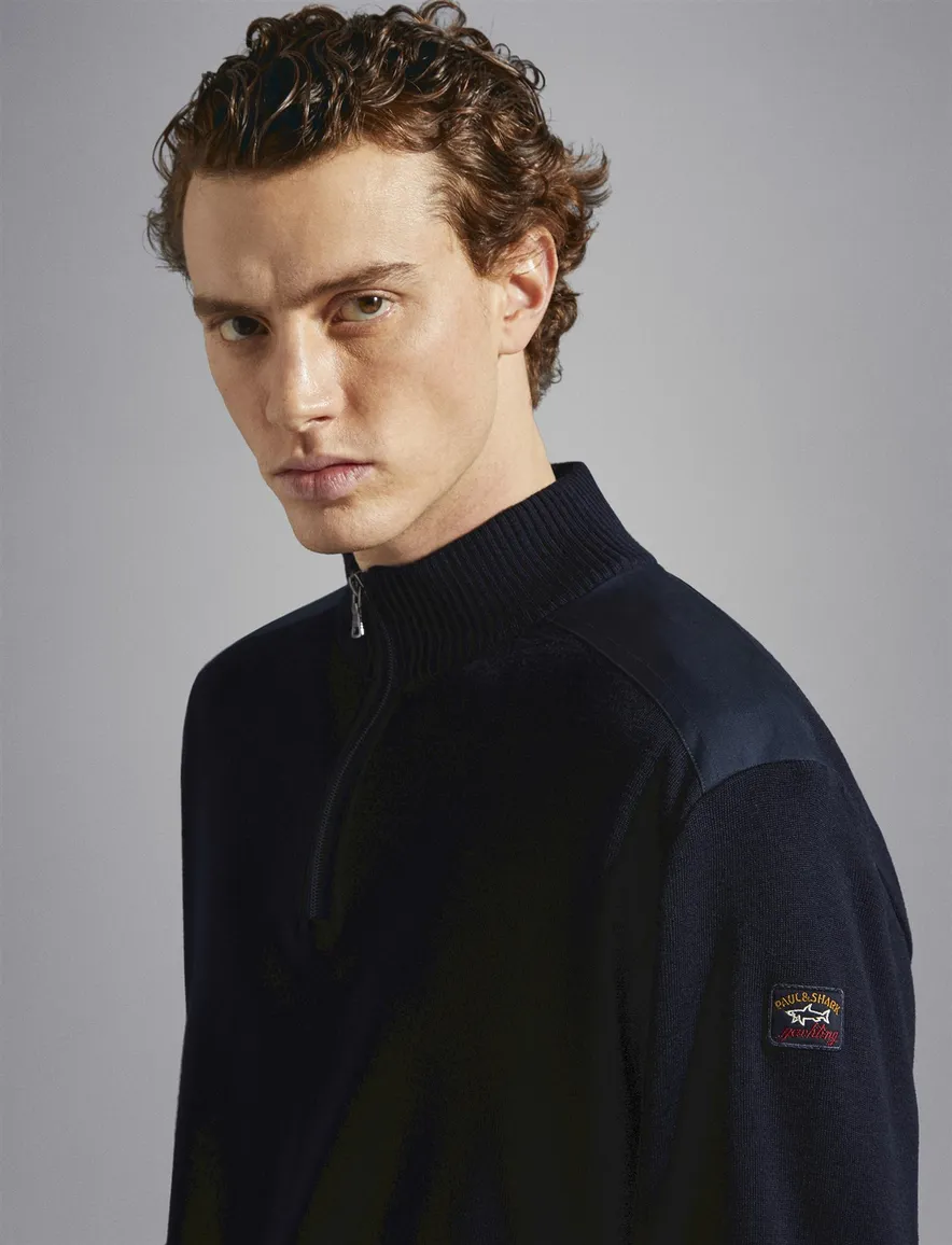 Paul & Shark trui met rits donkerblauw