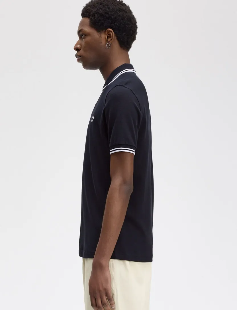 Fred Perry polo donkerblauw effen katoen witte details