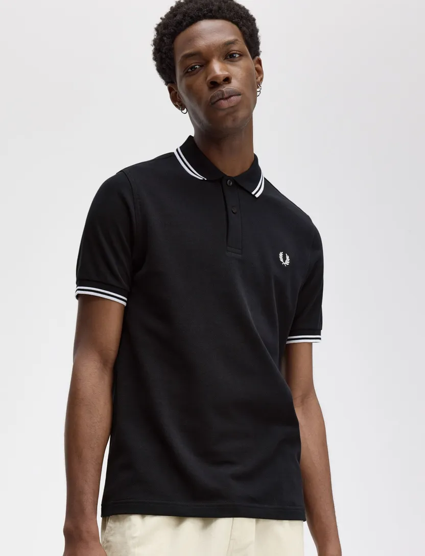 Fred Perry polo donkerblauw effen katoen witte details