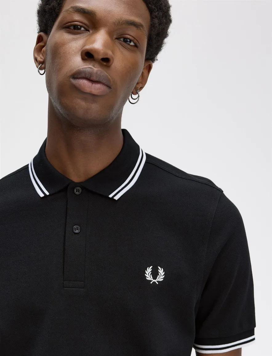 Fred Perry polo Twin Tipped normale fit donkerblauw effen katoen