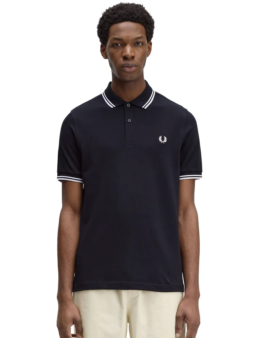 Fred Perry polo donkerblauw effen katoen witte details