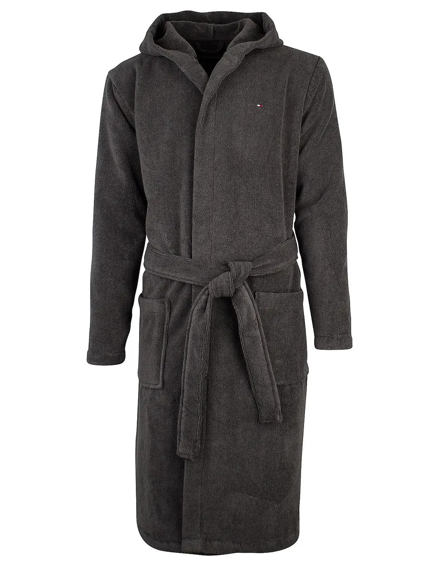 Badjas Tommy Hilfiger donkergrijs met capuchon