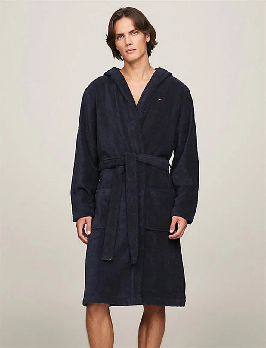 Badjas Tommy Hilfiger donkergrijs met capuchon