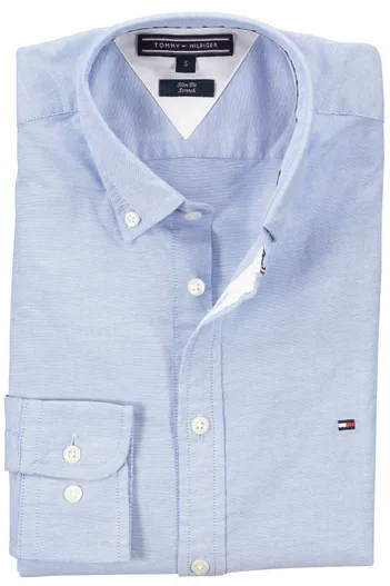 Tommy Hilfiger Tommy Hilfiger casual overhemd lichtblauw effen katoen slim fit