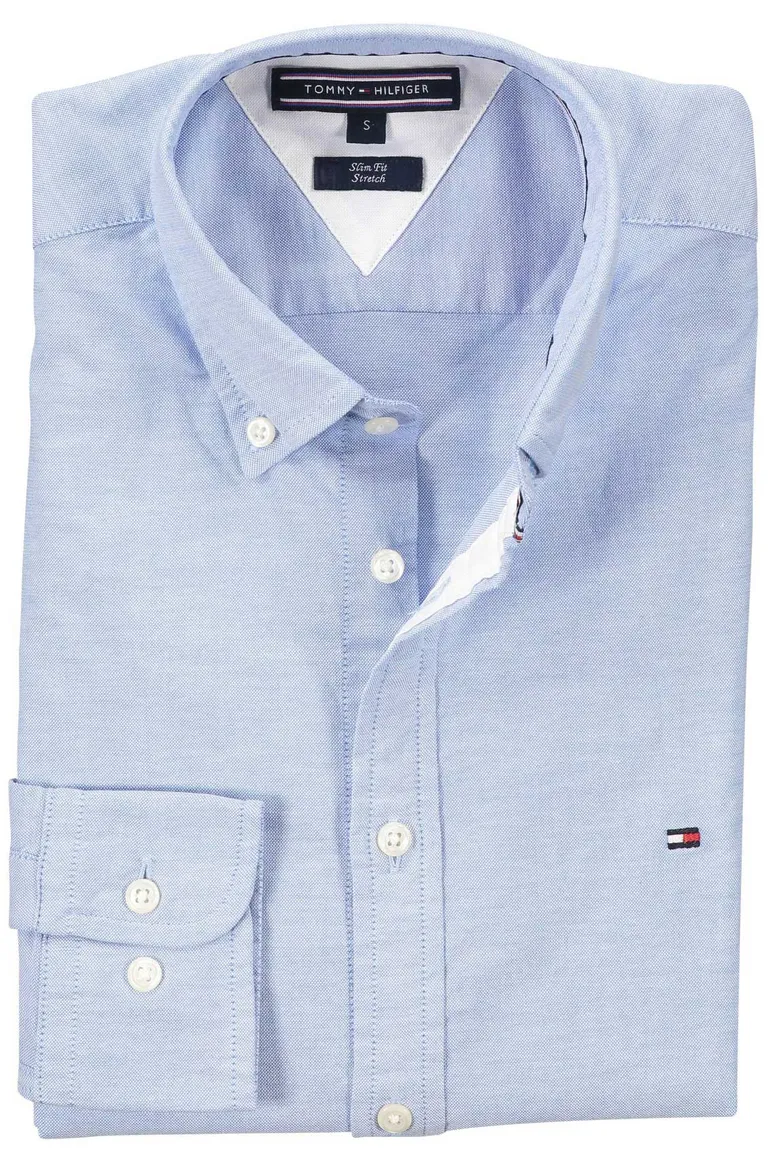 Tommy Hilfiger casual overhemd slim fit lichtblauw effen katoen