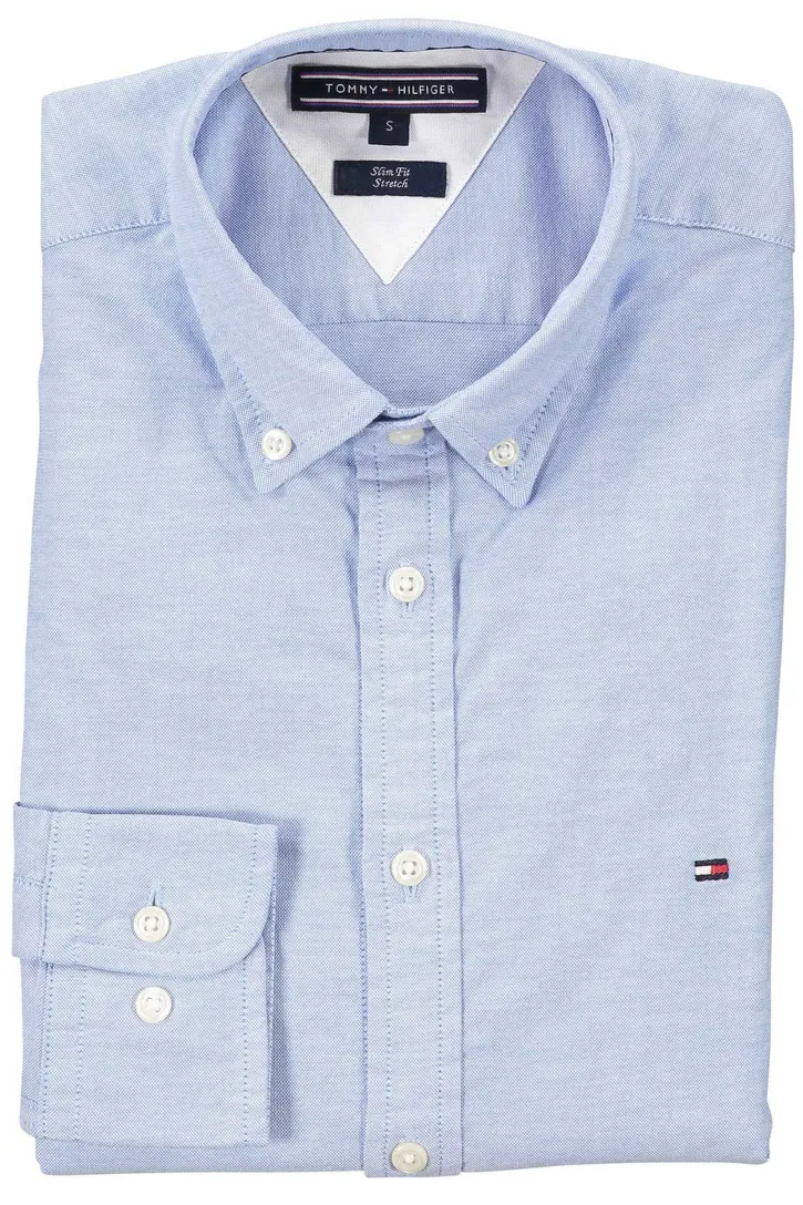 Tommy Hilfiger casual overhemd lichtblauw effen katoen slim fit