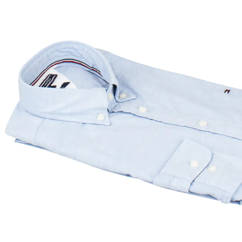 Tommy Hilfiger casual overhemd lichtblauw effen katoen slim fit