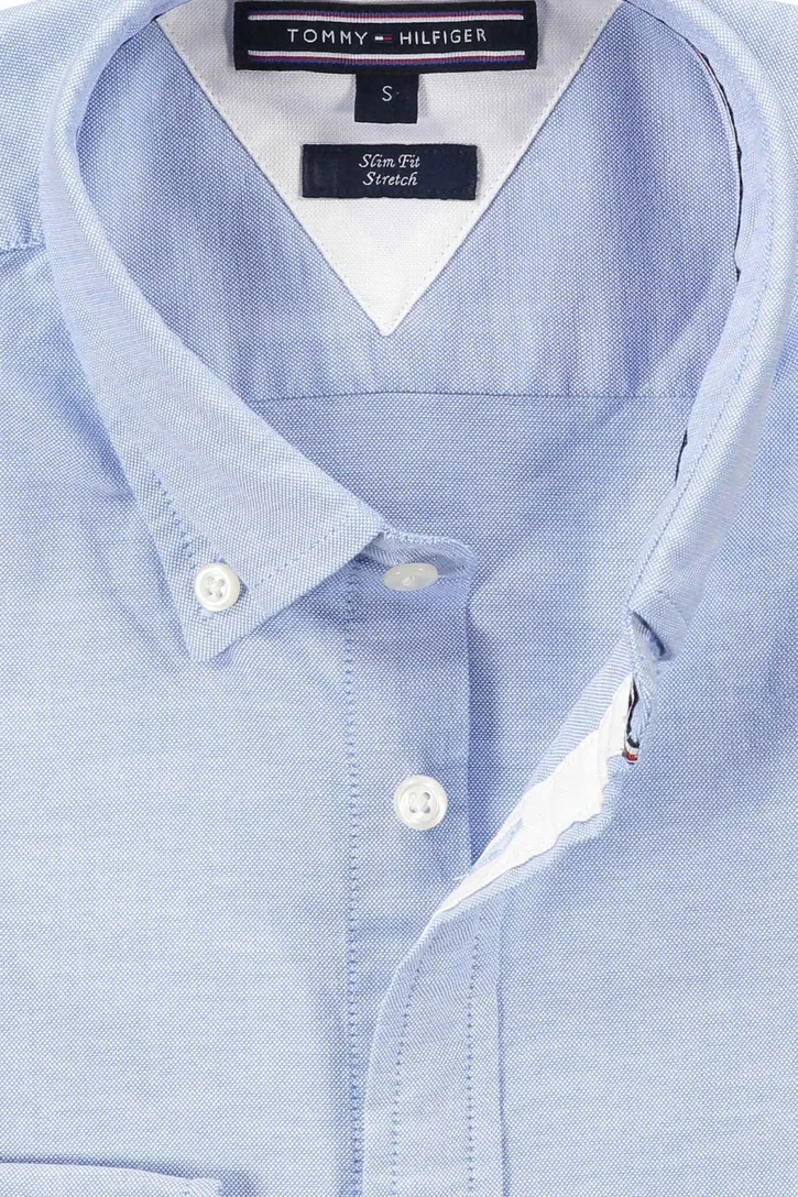 Tommy Hilfiger casual overhemd lichtblauw effen katoen slim fit