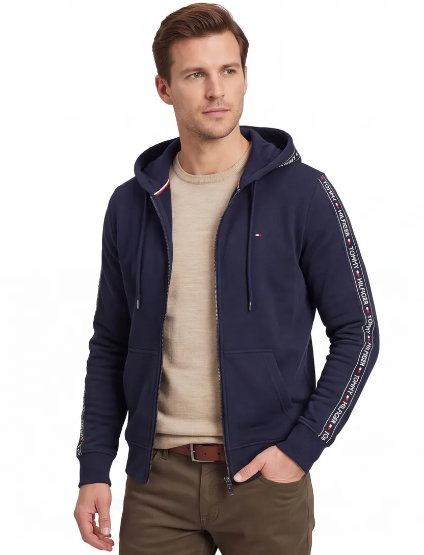 Tommy Hilfiger sweatvest navy met capuchon