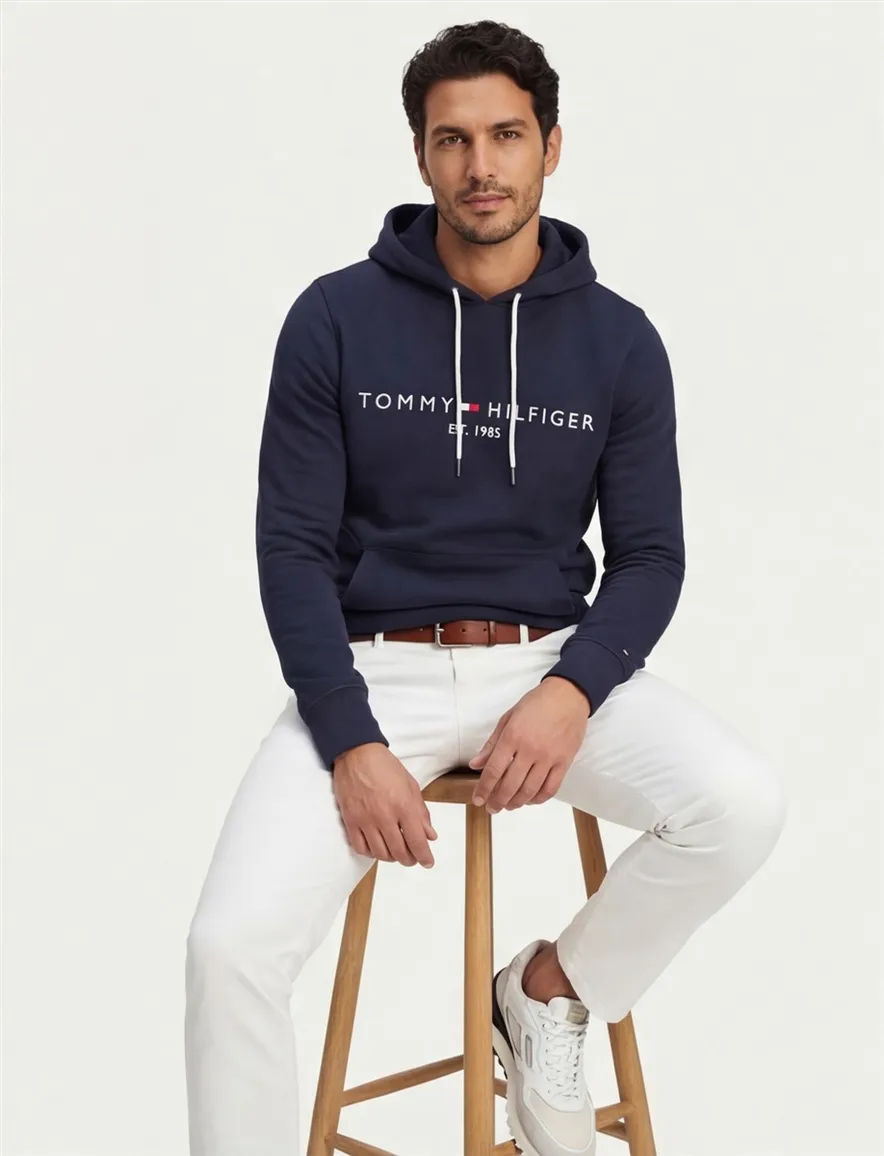 Sweater Tommy Hilfiger navy met opdruk