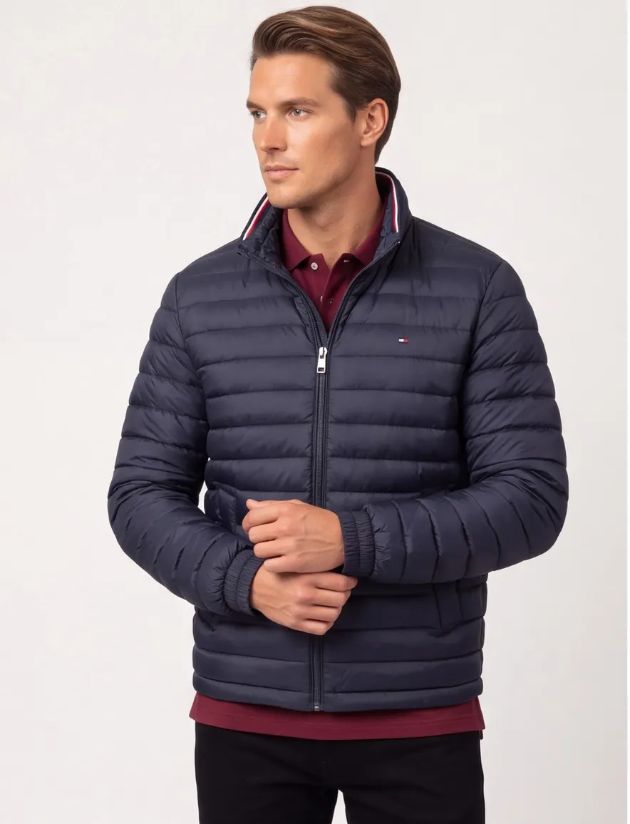Big & Tall Donsjack Tommy Hilfiger zwart met steekzakken