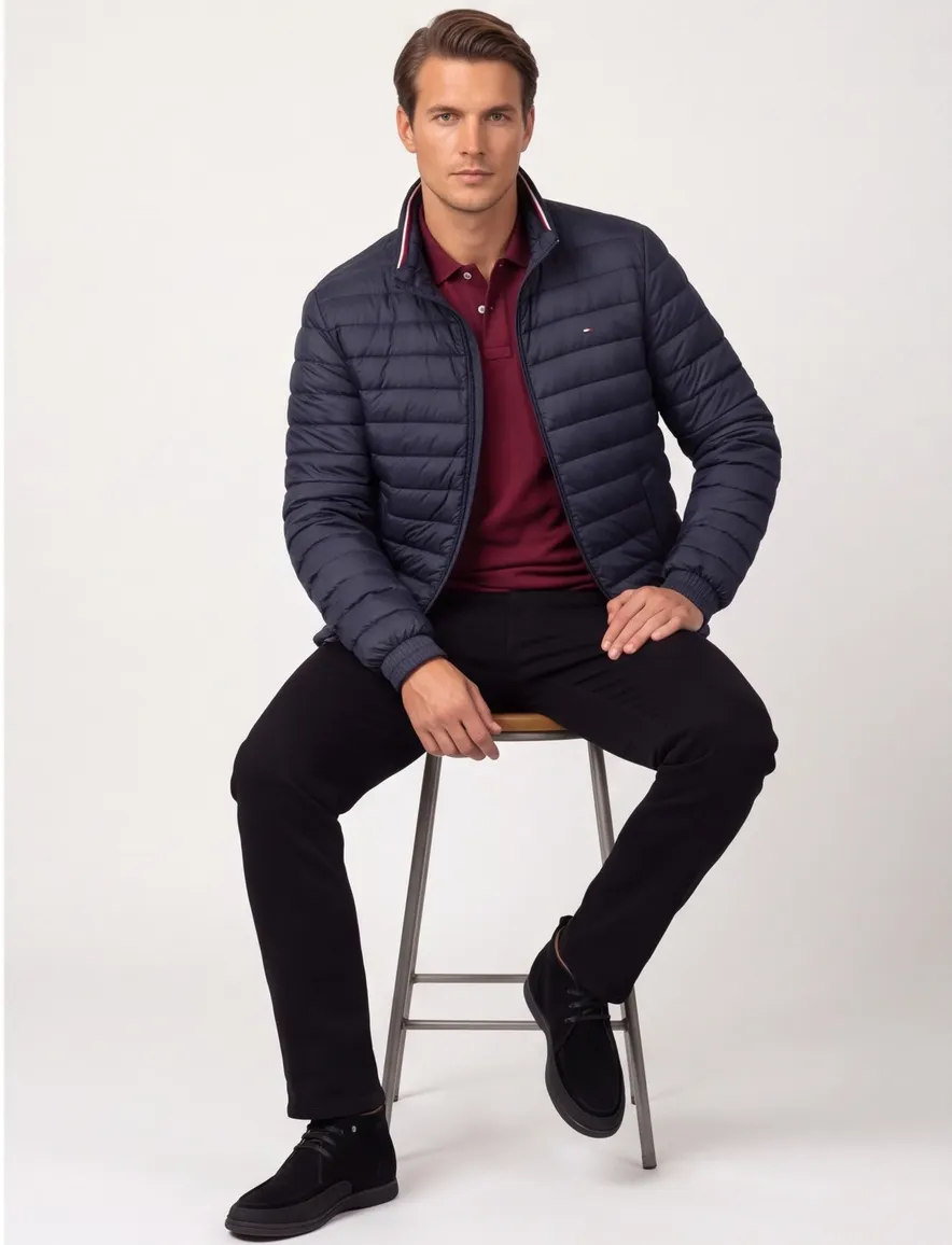 Big & Tall Donsjack Tommy Hilfiger zwart met steekzakken