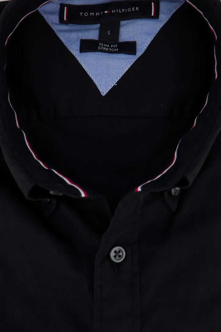 Tommy Hilfiger shirt stretch zwart Slim Fit