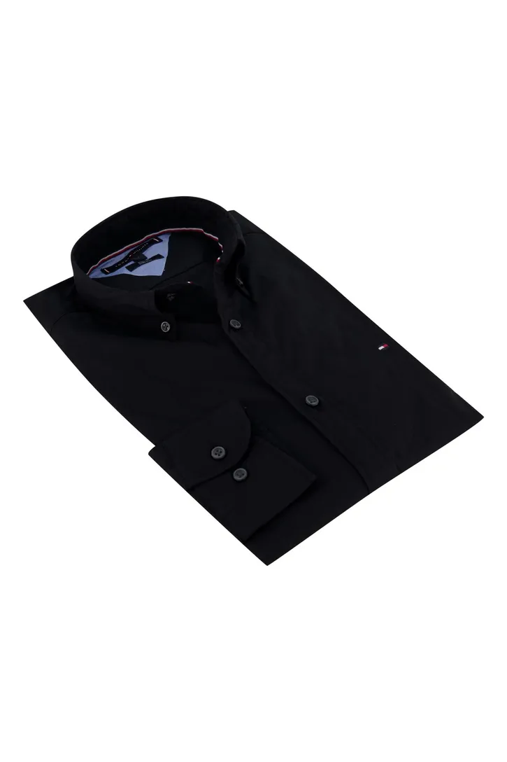 Tommy Hilfiger shirt stretch zwart Slim Fit