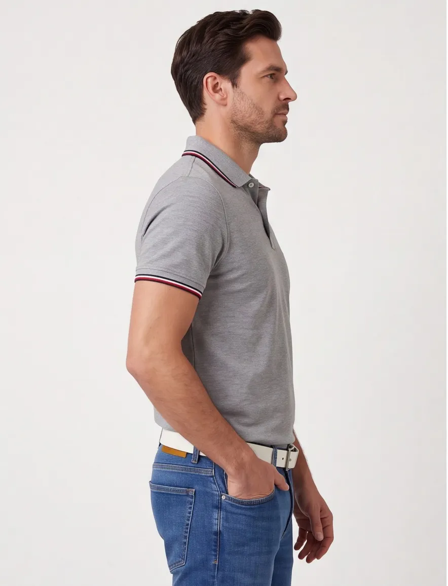 Big & Tall Polo grijs melange Tommy Hilfiger Slim Fit