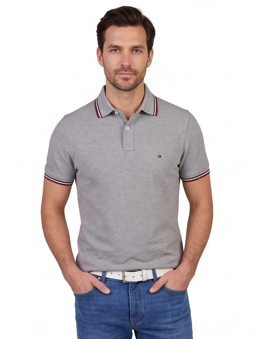 Tommy Hilfiger poloshirt Big & Tall Slim Fit grijs gemeleerd