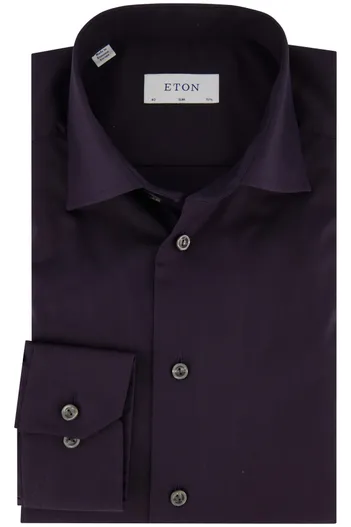 null Eton Slim Fit overhemd donkerblauw 100% katoen