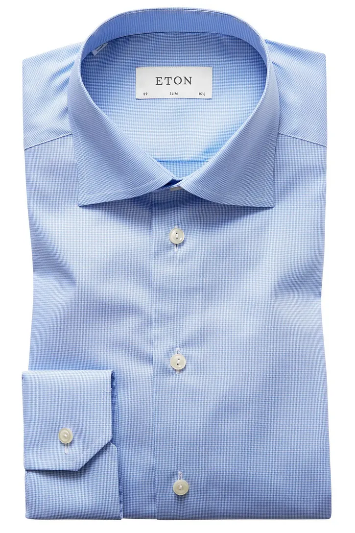 Eton overhemd dress blue pied de poule Slim