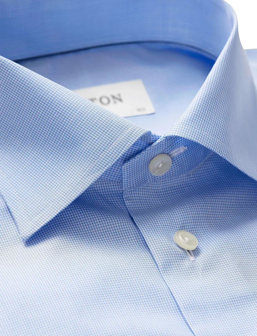 Eton overhemd dress blue pied de poule Slim