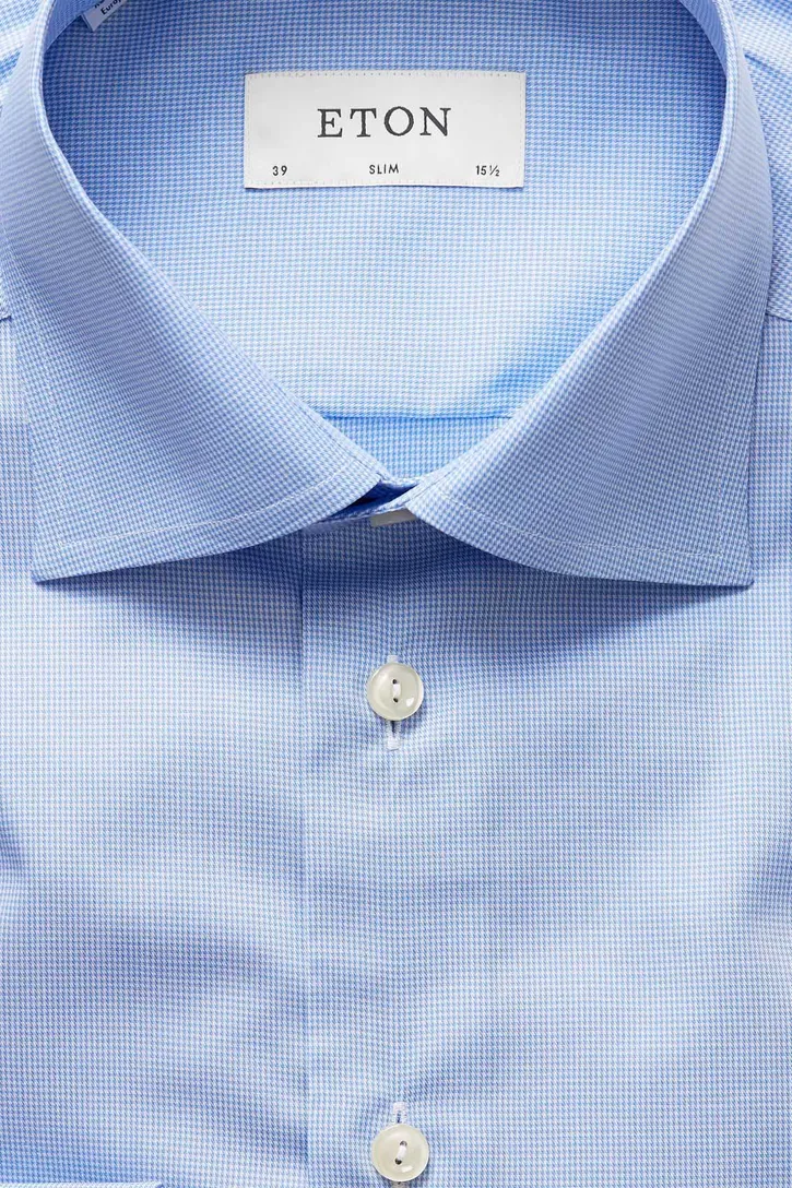 Eton overhemd dress blue pied de poule Slim
