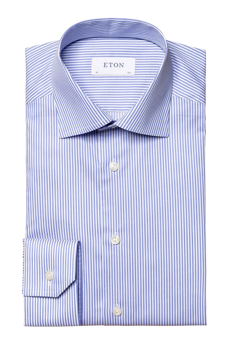Eton business overhemd blauw gestreept katoen