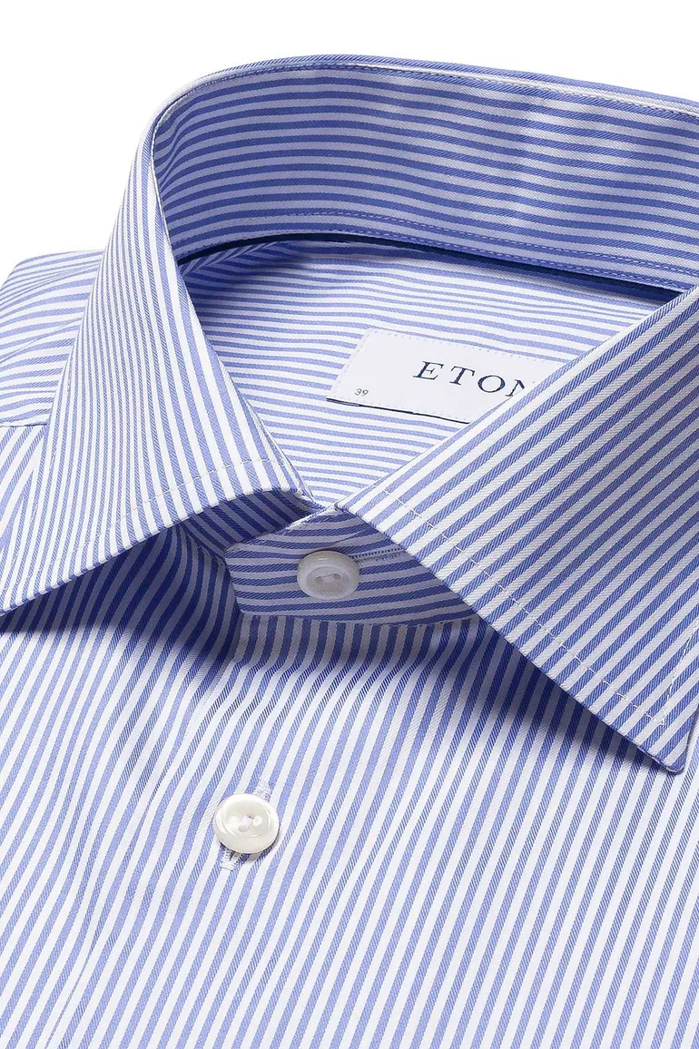 business overhemd Eton lichtblauw gestreept katoen slim fit