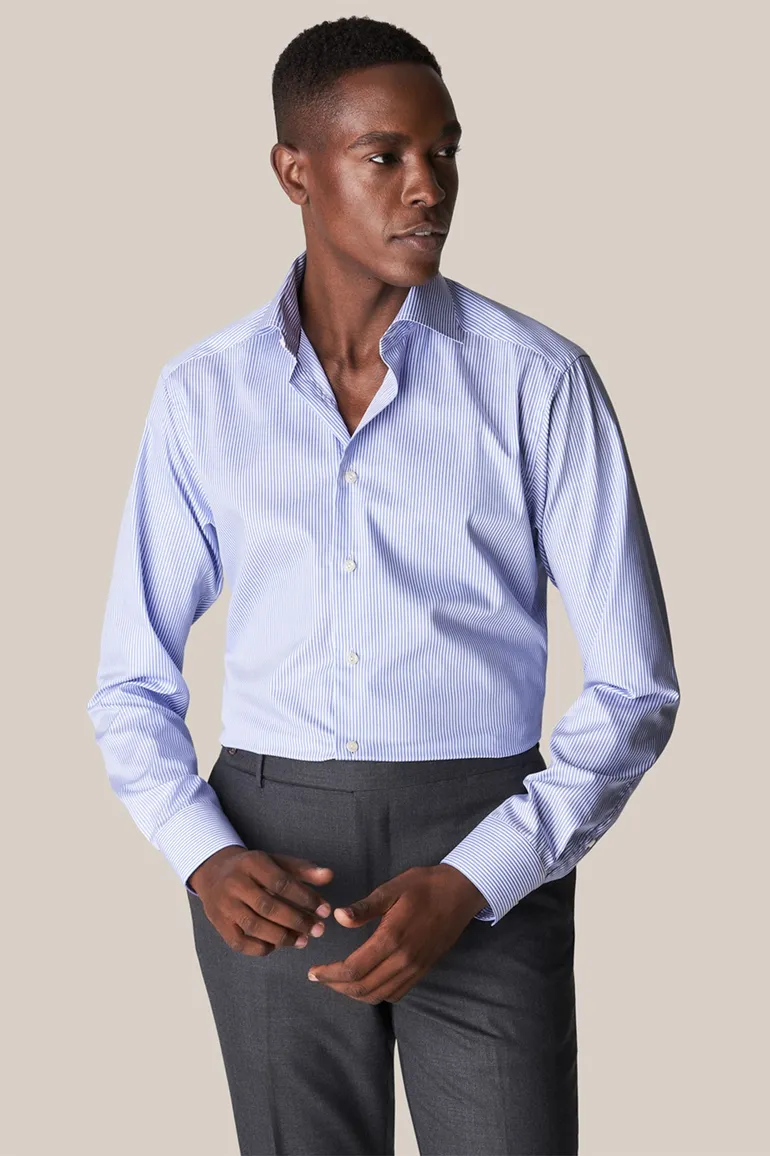 business overhemd Eton lichtblauw gestreept katoen slim fit