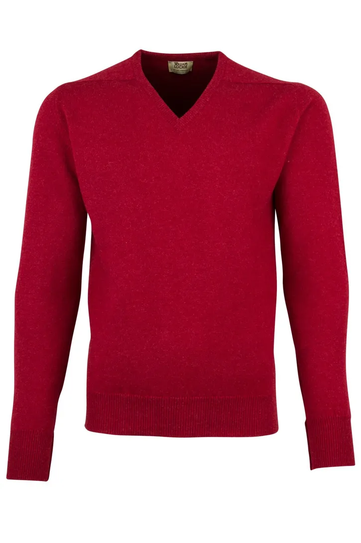 William Lockie trui v-hals rood lamswol