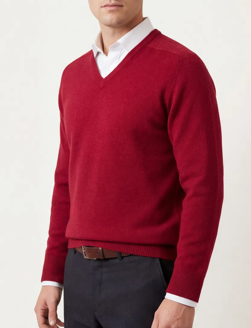 William Lockie trui v-hals rood lamswol