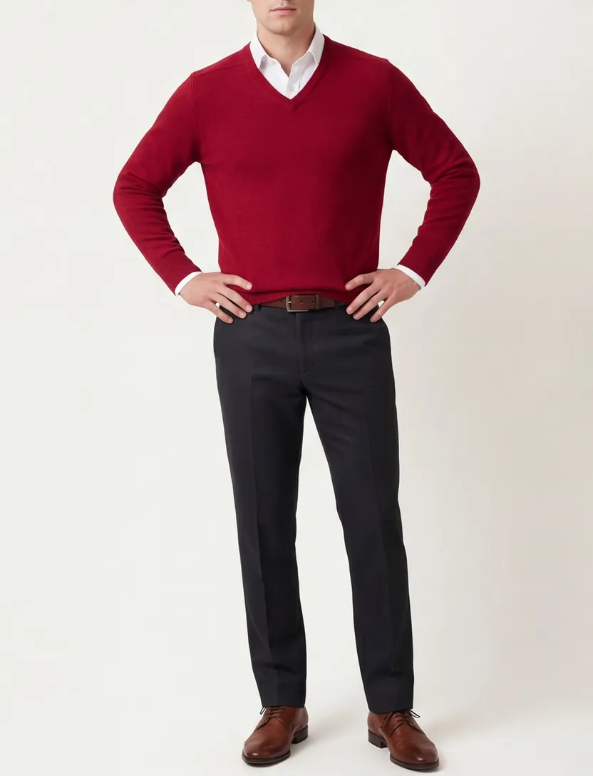 William Lockie trui v-hals rood lamswol