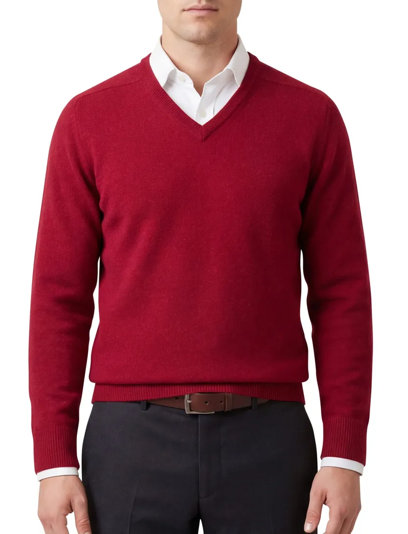 William Lockie trui v-hals rood lamswol