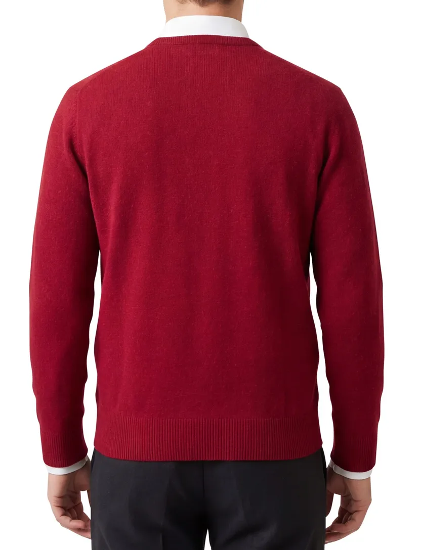 William Lockie trui v-hals rood lamswol