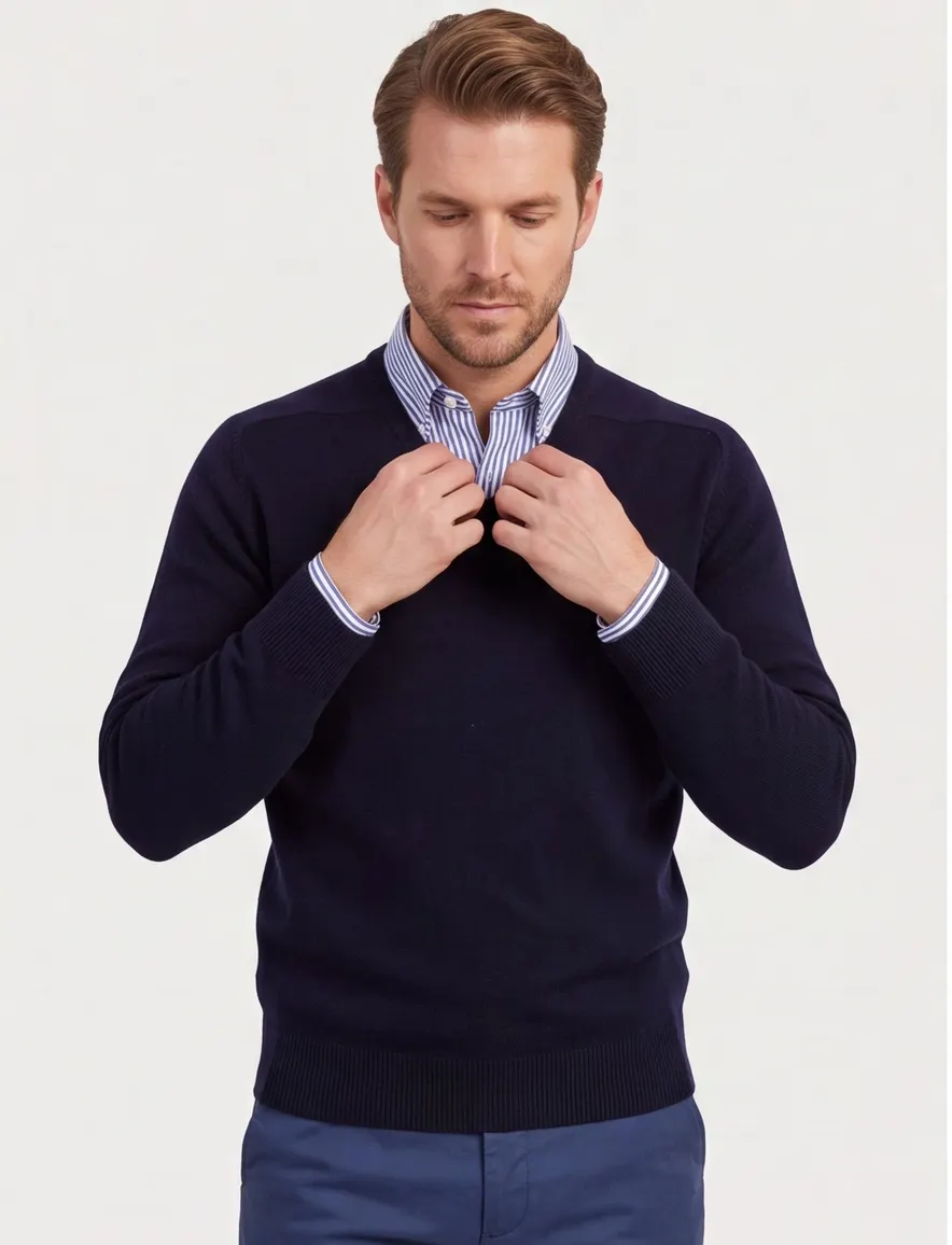 William Lockie trui donkerblauw v-hals