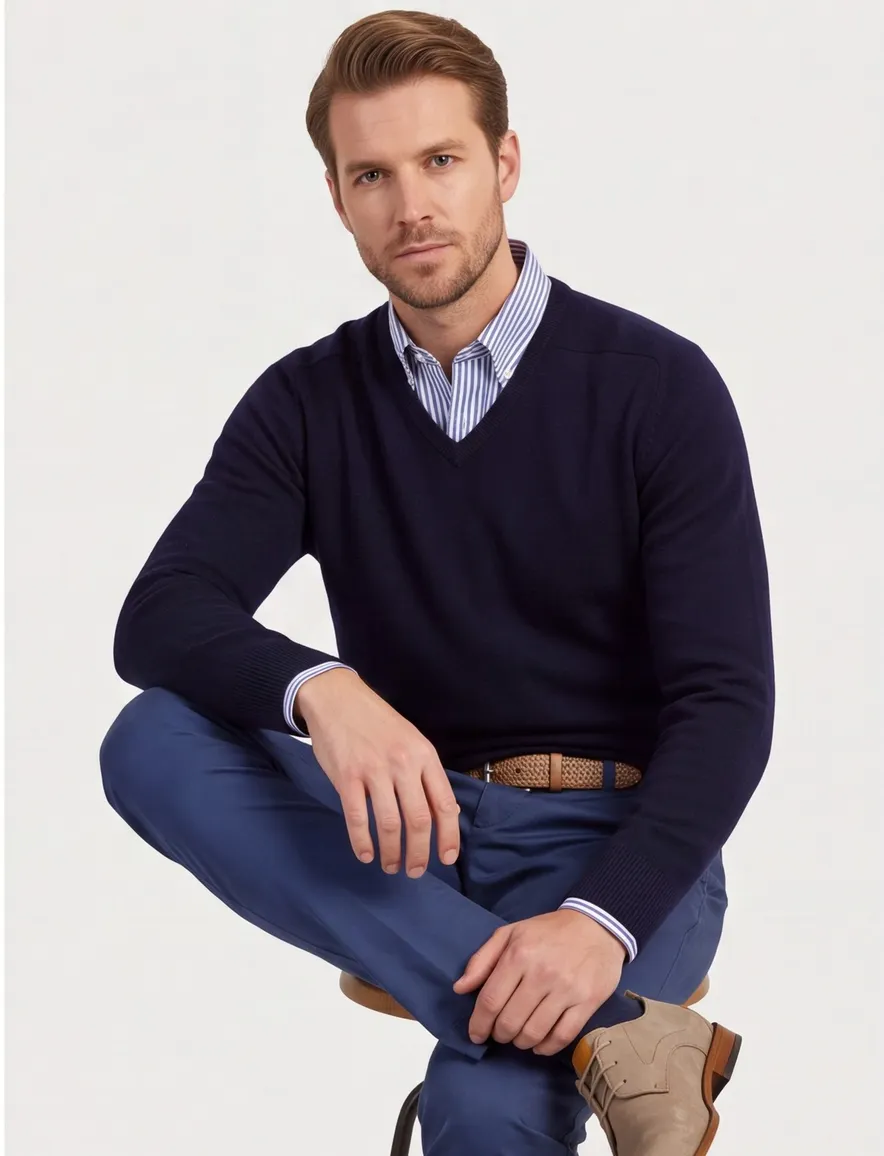 William Lockie trui donkerblauw v-hals